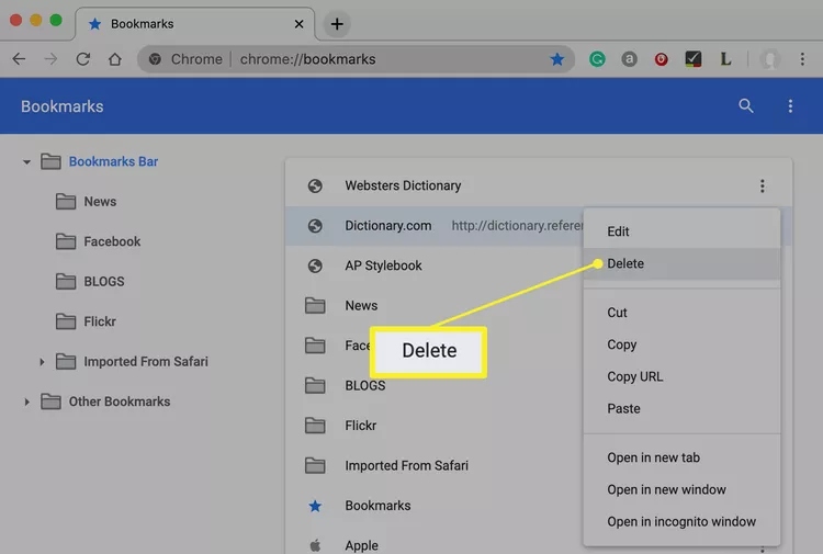 how to delete a bookmark